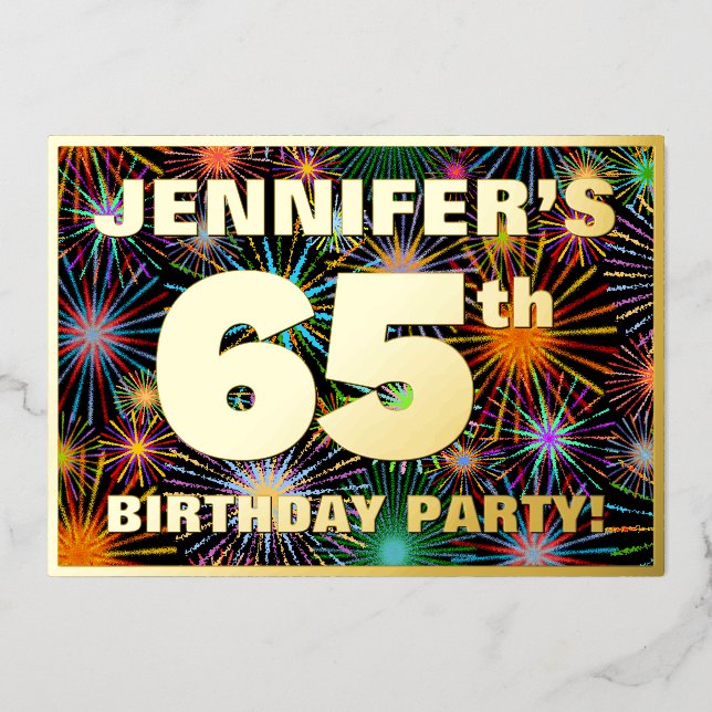 Invitation En Aluminium Fête du 65e anniversaire — Amusant, Feu d'artifice (Recto)