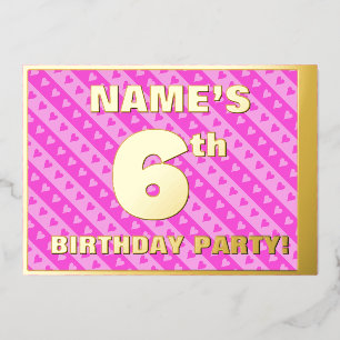 Invitation En Aluminium fête du 6e anniversaire — Coeurs roses amusants et