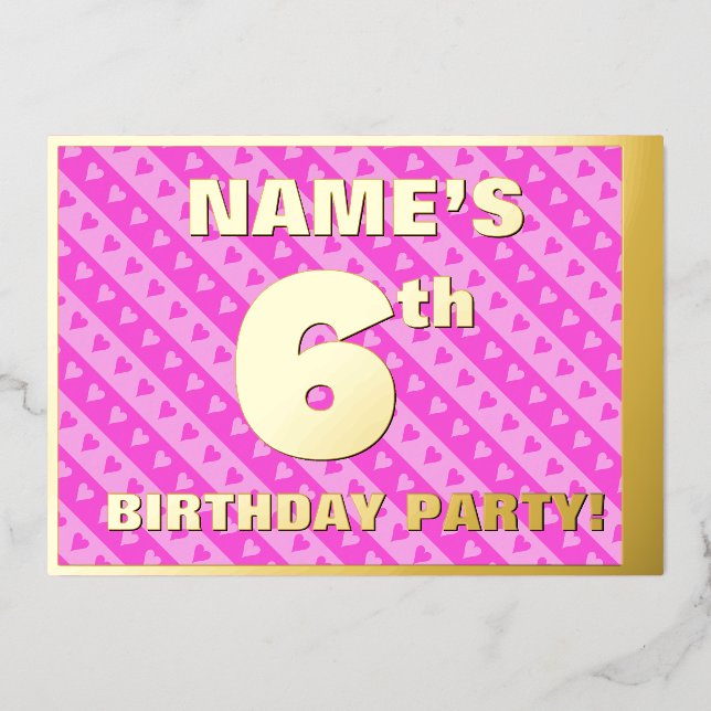 Invitation En Aluminium fête du 6e anniversaire — Coeurs roses amusants et (Recto)