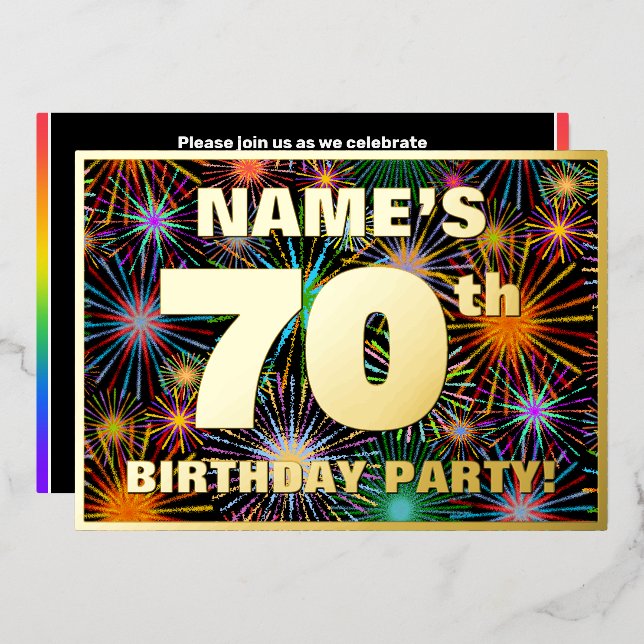 Invitation En Aluminium Fête du 70e anniversaire — Amusant, Feu d'artifice (Recto/Verso)