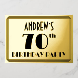 Invitation En Aluminium Fête du 70e anniversaire — Art Déco Look "70" + No