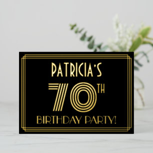 Invitation En Aluminium Fête du 70e anniversaire — Style Art Déco "70" + N