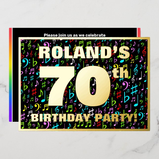 Invitation En Aluminium Fête du 70e anniversaire — Symboles de musique amu (Recto/Verso)