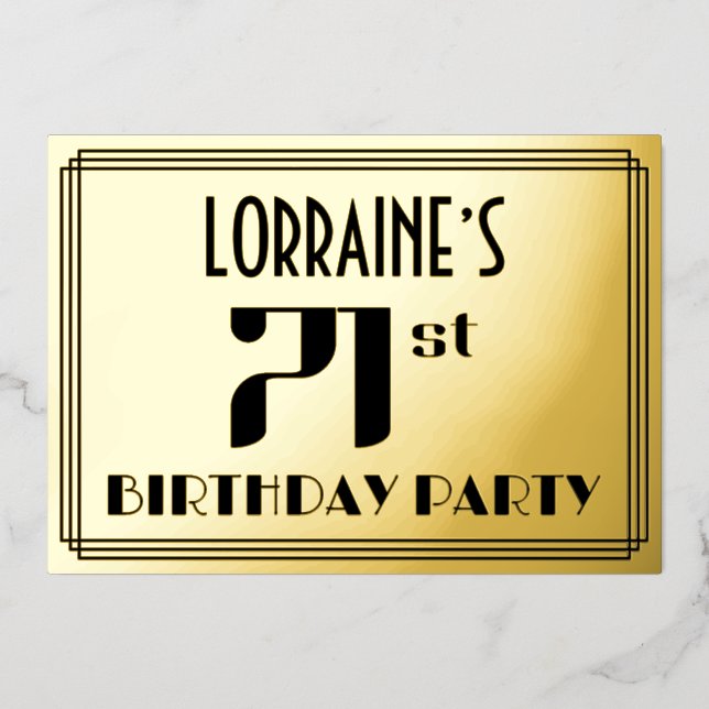 Invitation En Aluminium Fête du 71e anniversaire : Art Déco Look "71" et n (Recto)
