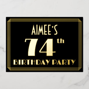 Invitation En Aluminium Fête du 74e anniversaire : Art Déco Look "74", ave