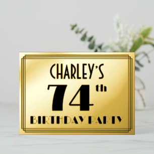 Invitation En Aluminium Fête du 74e anniversaire — Art Déco Look "74" + No