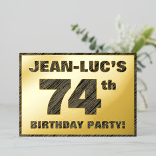 Invitation En Aluminium Fête du 74e anniversaire — Gras, Faux Wood Grain T