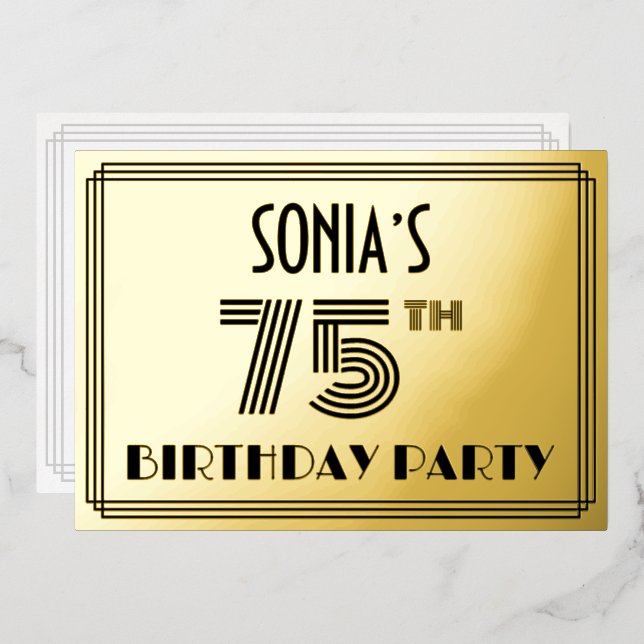 Invitation En Aluminium Fête du 75e anniversaire — Art Déco Style "75" & N (Recto/Verso)