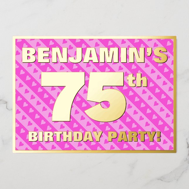 Invitation En Aluminium Fête du 75e anniversaire — Coeurs roses amusants e (Recto)