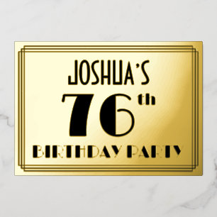 Invitation En Aluminium Fête du 76e anniversaire — Art Déco Look "76" + No