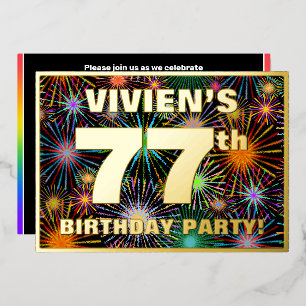 Invitation En Aluminium Fête du 77e anniversaire — Amusant, Feu d'artifice