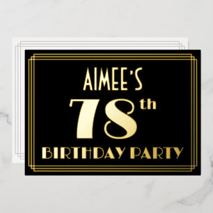 Invitation En Aluminium Fête du 78e anniversaire : Art Déco Look "78", ave