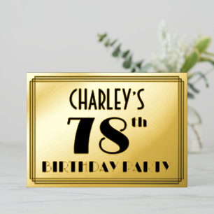 Invitation En Aluminium Fête du 78e anniversaire — Art Déco Look "78" + No