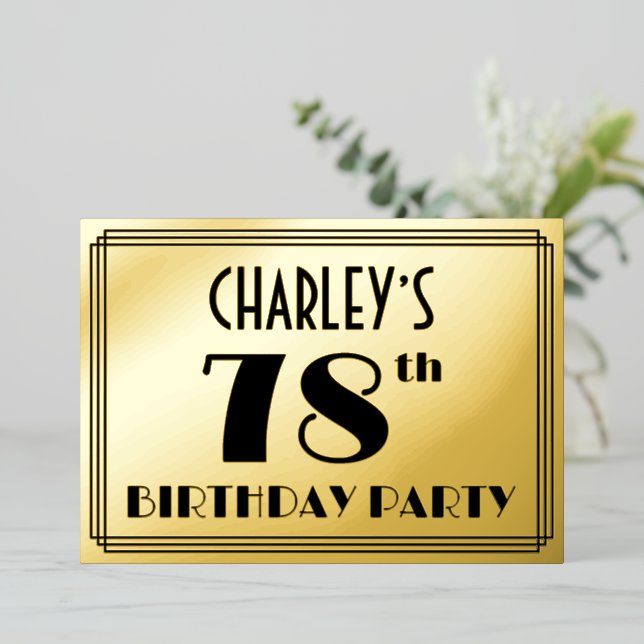 Invitation En Aluminium Fête du 78e anniversaire — Art Déco Look "78" + No (Debout devant)