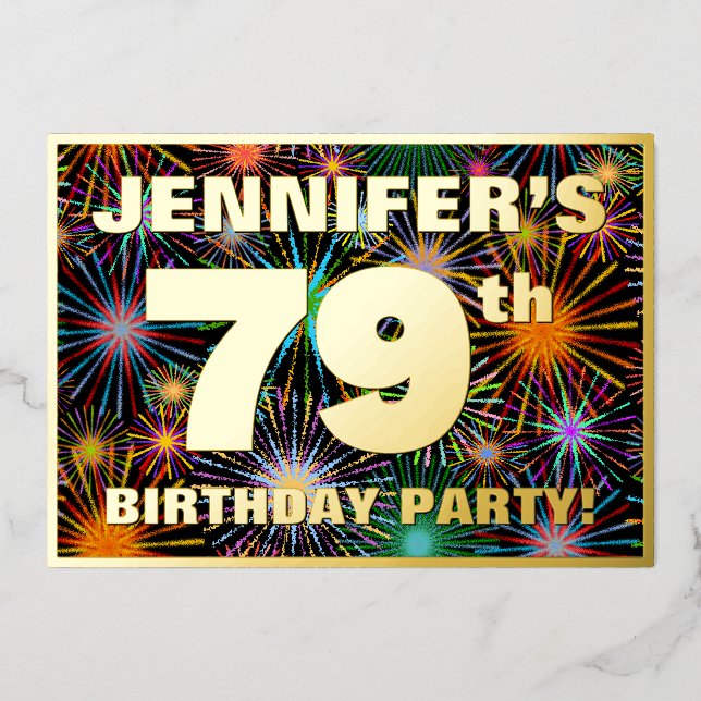 Invitation En Aluminium Fête du 79e anniversaire — Amusant, Feu d'artifice (Recto)