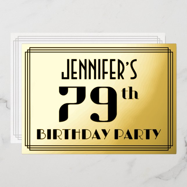 Invitation En Aluminium Fête du 79e anniversaire : Art Déco Look "79" et n (Recto/Verso)