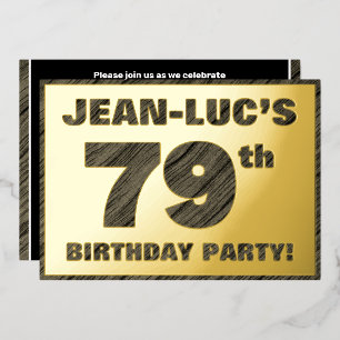 Invitation En Aluminium Fête du 79e anniversaire — Texte à grain de bois f