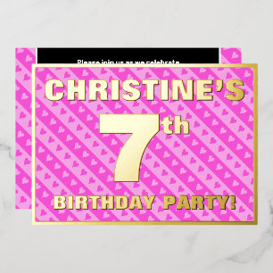 Invitation En Aluminium Fête du 7e anniversaire — Coeurs roses amusants et