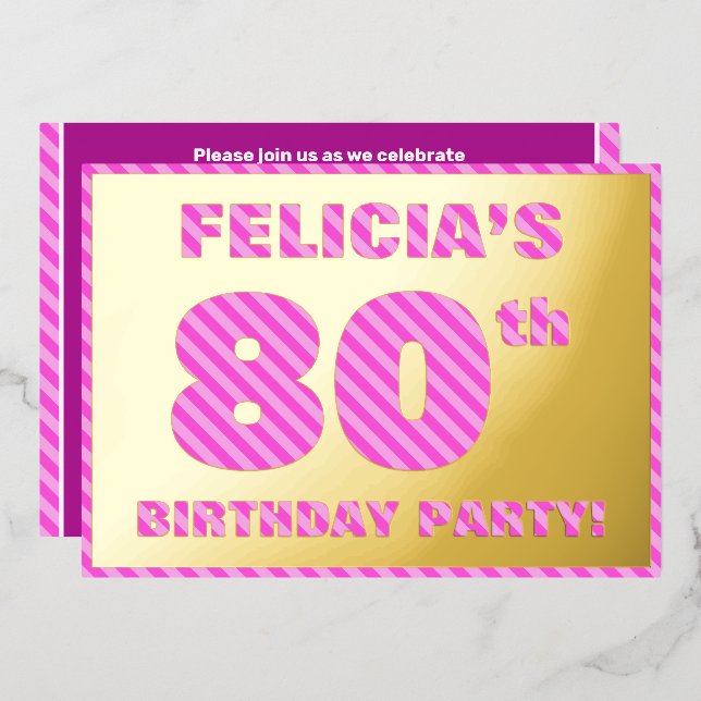 Invitation En Aluminium Fête du 80e anniversaire — Audacieux, amusant, ros (Recto/Verso)