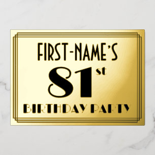 Invitation En Aluminium Fête du 81e anniversaire — Art Déco Look "81" + No