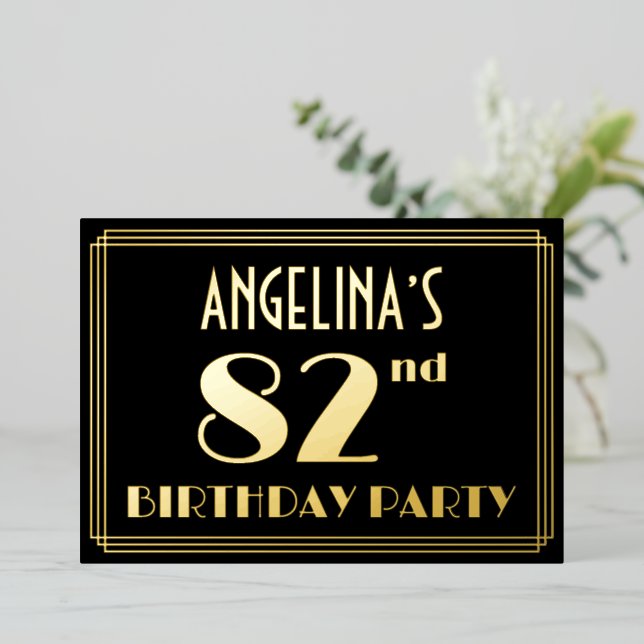 Invitation En Aluminium Fête du 82e anniversaire : Art Déco Look "82", ave (Debout devant)