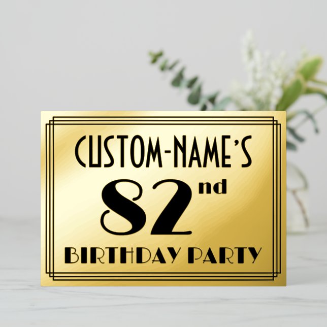 Invitation En Aluminium Fête du 82e anniversaire — Regarder Art Déco "82"  (Debout devant)