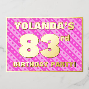 Invitation En Aluminium Fête du 83e anniversaire — Coeurs et rayures roses