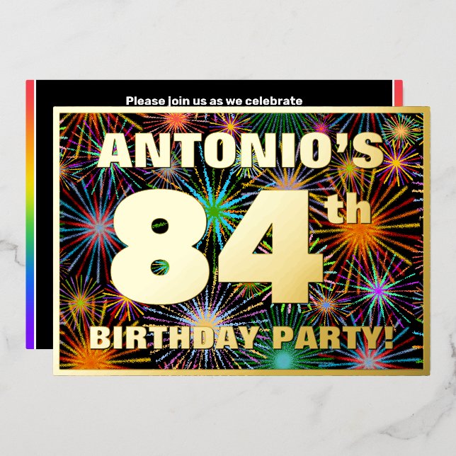 Invitation En Aluminium Fête du 84e anniversaire — Amusant, Feu d'artifice (Recto/Verso)