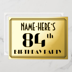 Invitation En Aluminium Fête du 84e anniversaire : Art Déco Look "84" et n
