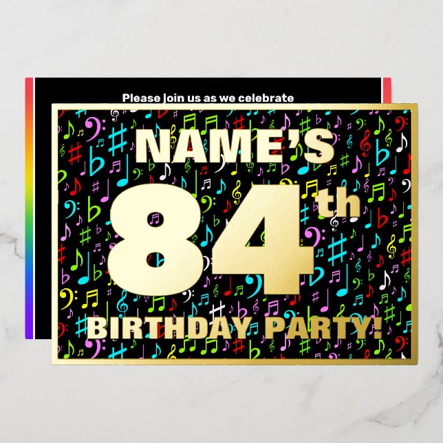 Invitation En Aluminium Fête du 84e anniversaire — Symboles de musique amu (Recto/Verso)