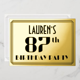 Invitation En Aluminium Fête du 87e anniversaire : Art Déco Look "87" et n