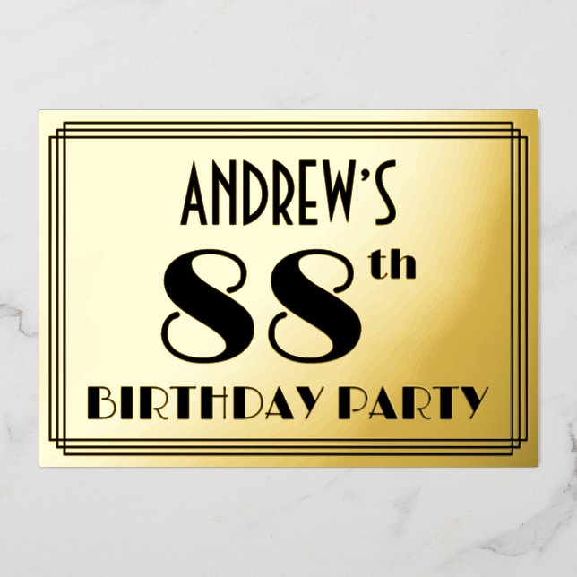 Invitation En Aluminium Fête du 88e anniversaire — Regarder Art Déco "88"  (Recto)