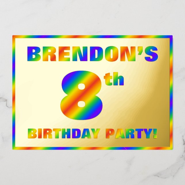 Invitation En Aluminium Fête du 8e anniversaire — Amusant, Rainbow Spectru (Recto)