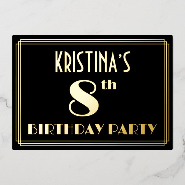 Invitation En Aluminium Fête du 8e anniversaire : Art Déco Look "8", avec  (Recto)