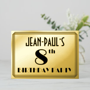 Invitation En Aluminium Fête du 8e anniversaire — Art Déco Look "8" + Nom