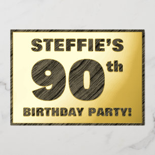 Invitation En Aluminium Fête du 90e anniversaire — Gras, Faux Wood Grain T