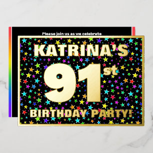Invitation En Aluminium Fête du 91e anniversaire — motif d'étoiles coloré