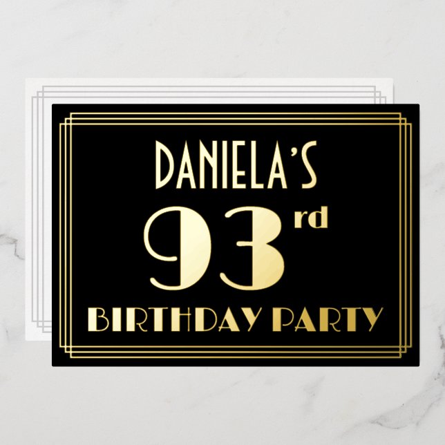 Invitation En Aluminium Fête du 93e anniversaire : Art Déco Look "93", ave (Recto/Verso)