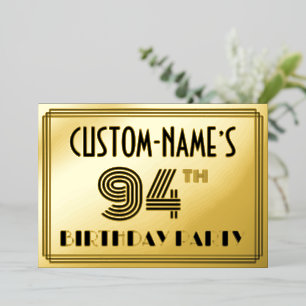 Invitation En Aluminium Fête du 94e anniversaire — Art Déco Style "94" & N