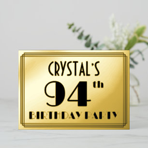 Invitation En Aluminium Fête du 94e anniversaire — Regarder Art Déco "94"
