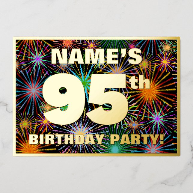 Invitation En Aluminium Fête du 95e anniversaire — Fun d'artifice amusant  (Recto)