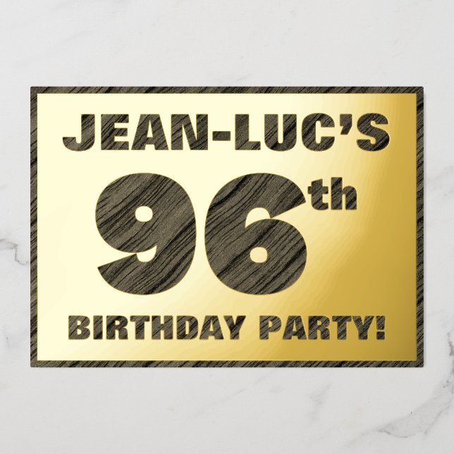 Invitation En Aluminium Fête du 96e Anniversaire — Texte à Grain de Bois F (Recto)