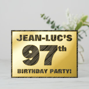 Invitation En Aluminium Fête du 97e anniversaire — Texte à grain de bois f