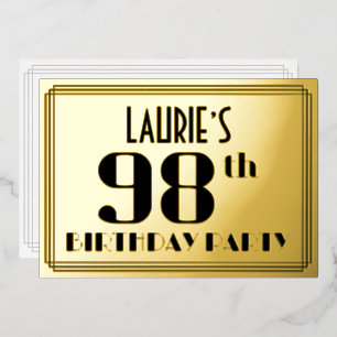 Invitation En Aluminium Fête du 98e anniversaire : décoration Art Déco “98