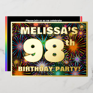 Invitation En Aluminium Fête du 98e anniversaire — Feu d'artifice coloré e
