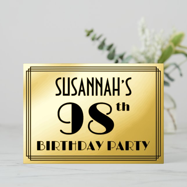 Invitation En Aluminium Fête du 98e anniversaire — Regarder Art Déco "98"  (Debout devant)