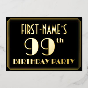 Invitation En Aluminium Fête du 99e anniversaire : Art Déco Look "99", ave