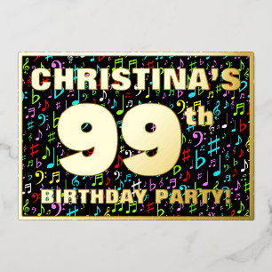 Invitation En Aluminium Fête du 99e anniversaire — Symboles musicaux color