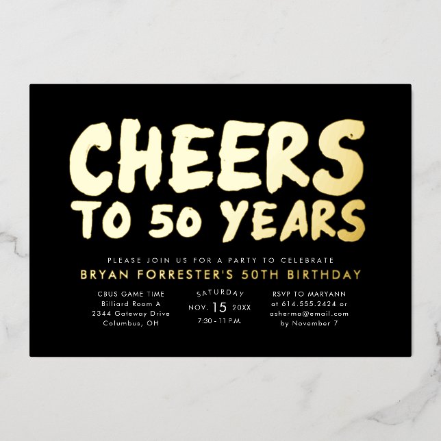Invitation En Aluminium Fête du cinquantième anniversaire de 50 ans (Recto)
