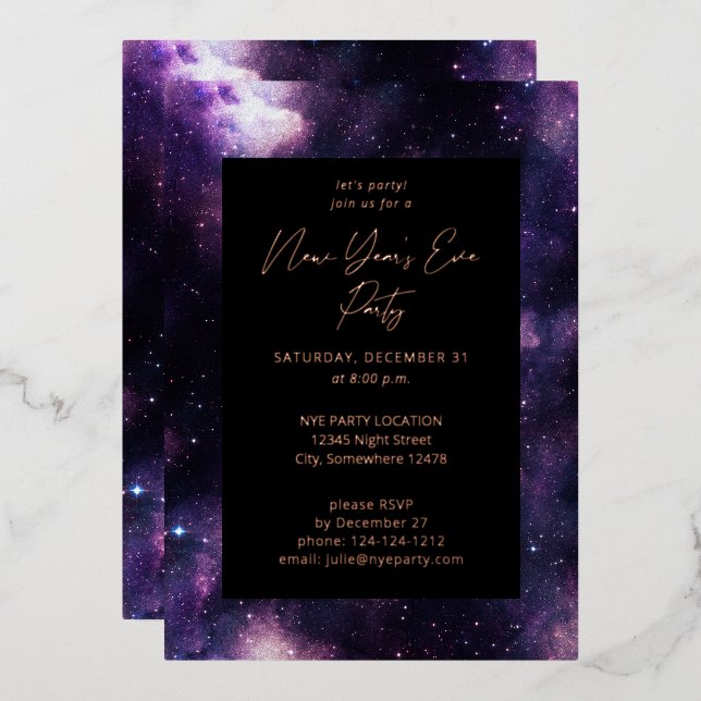 Invitation En Aluminium Fête du Nouvel An Galaxie (Recto/Verso)